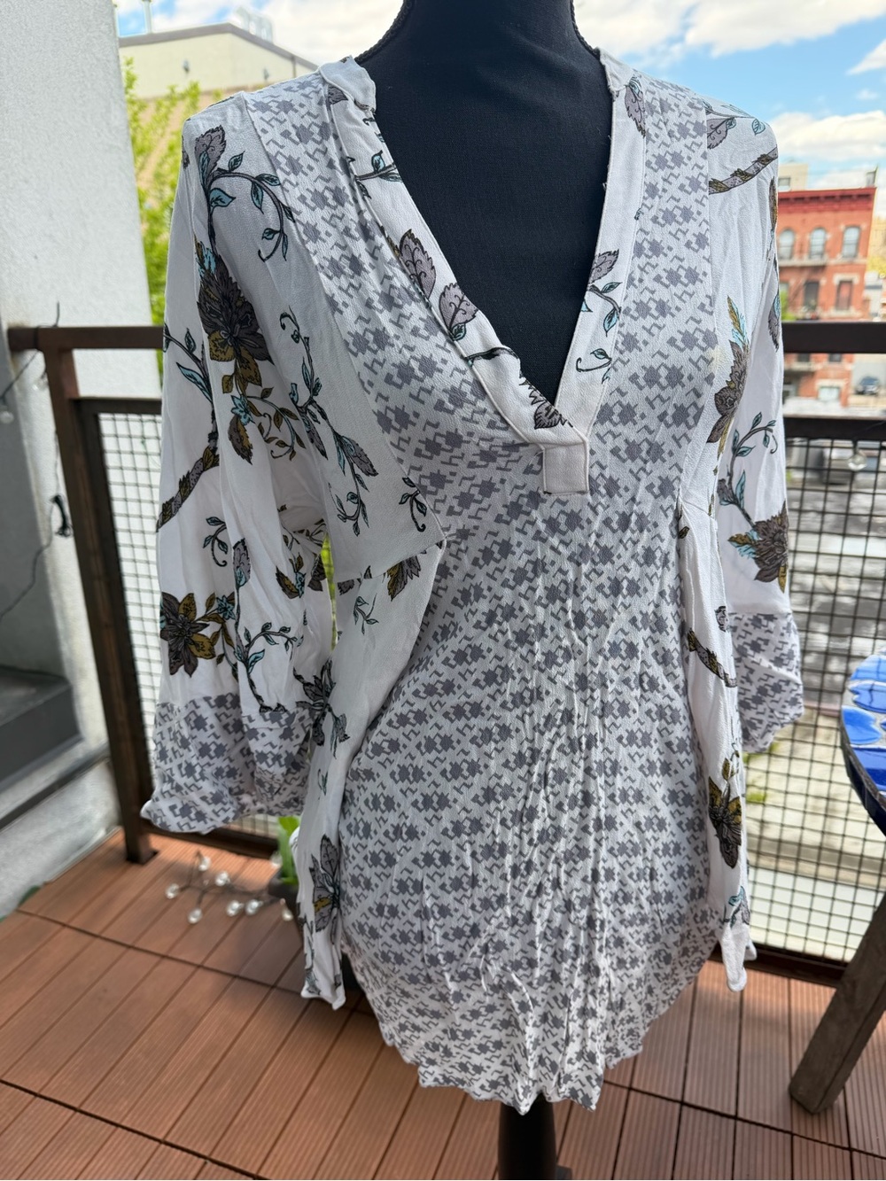 Free People White Floral Boho Tunic
